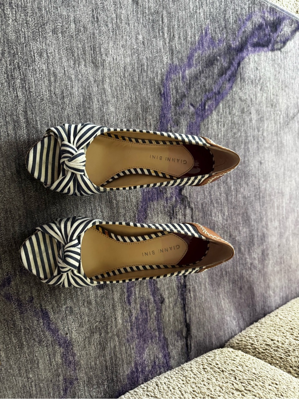 Gianni Bini Navy & White Striped Knot Peep-Toe Flats